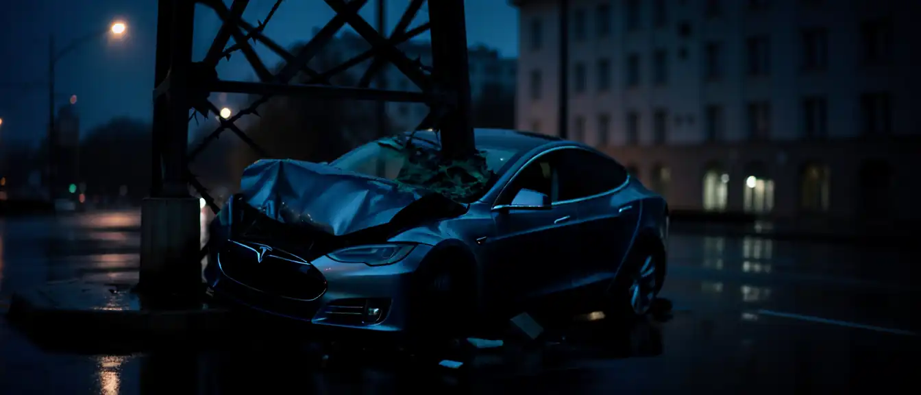 Смертельная ошибка на дороге: в центре Энгельса Tesla протаранила опору ЛЭП