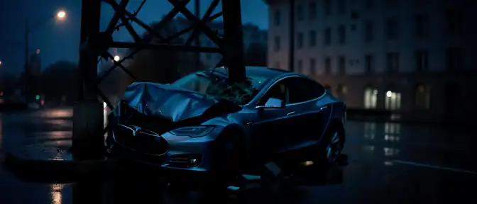 Смертельная ошибка на дороге: в центре Энгельса Tesla протаранила опору ЛЭП