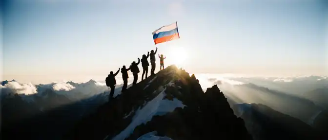 Тридцать человек и пятилетний ребенок подняли триколор над облаками на пике Роза Пик